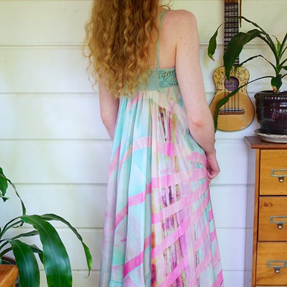 Sabine by Floreat Anthropologie Pastel Beaded Dress in Sage and Pink - Picture 5 of 7